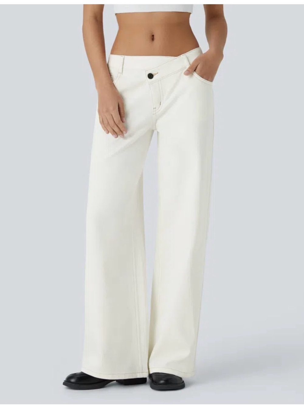 Halara Flex™ Asymmetric Baggy Wide Leg Pants – Cream | Size M